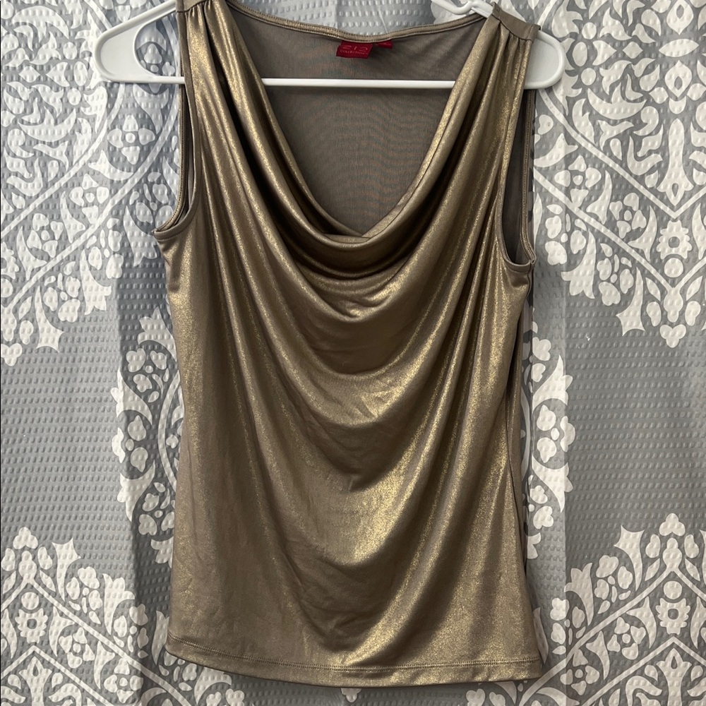 212 Collection Metallic Gold Drape Blouse